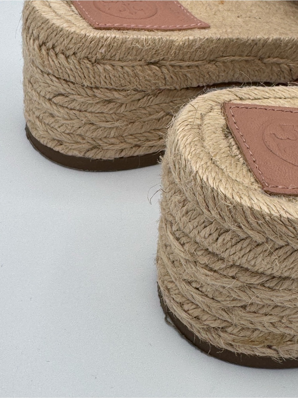 Tory Burch Britten Espadrille Leather Slide Sandals Mules Pink Moon Gold Logo - Picture 9 of 13